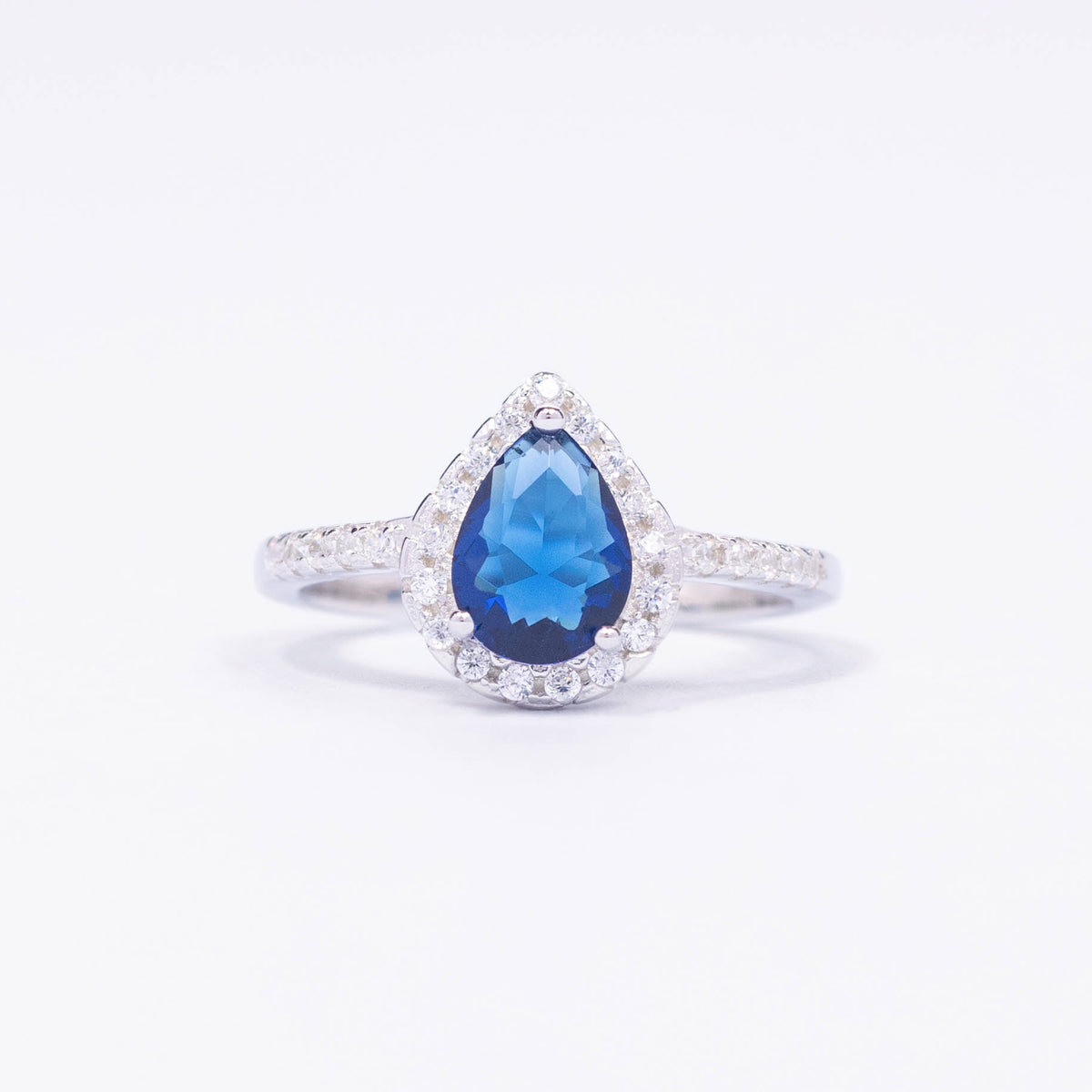 Blue Teardrop CZ Silver Ring