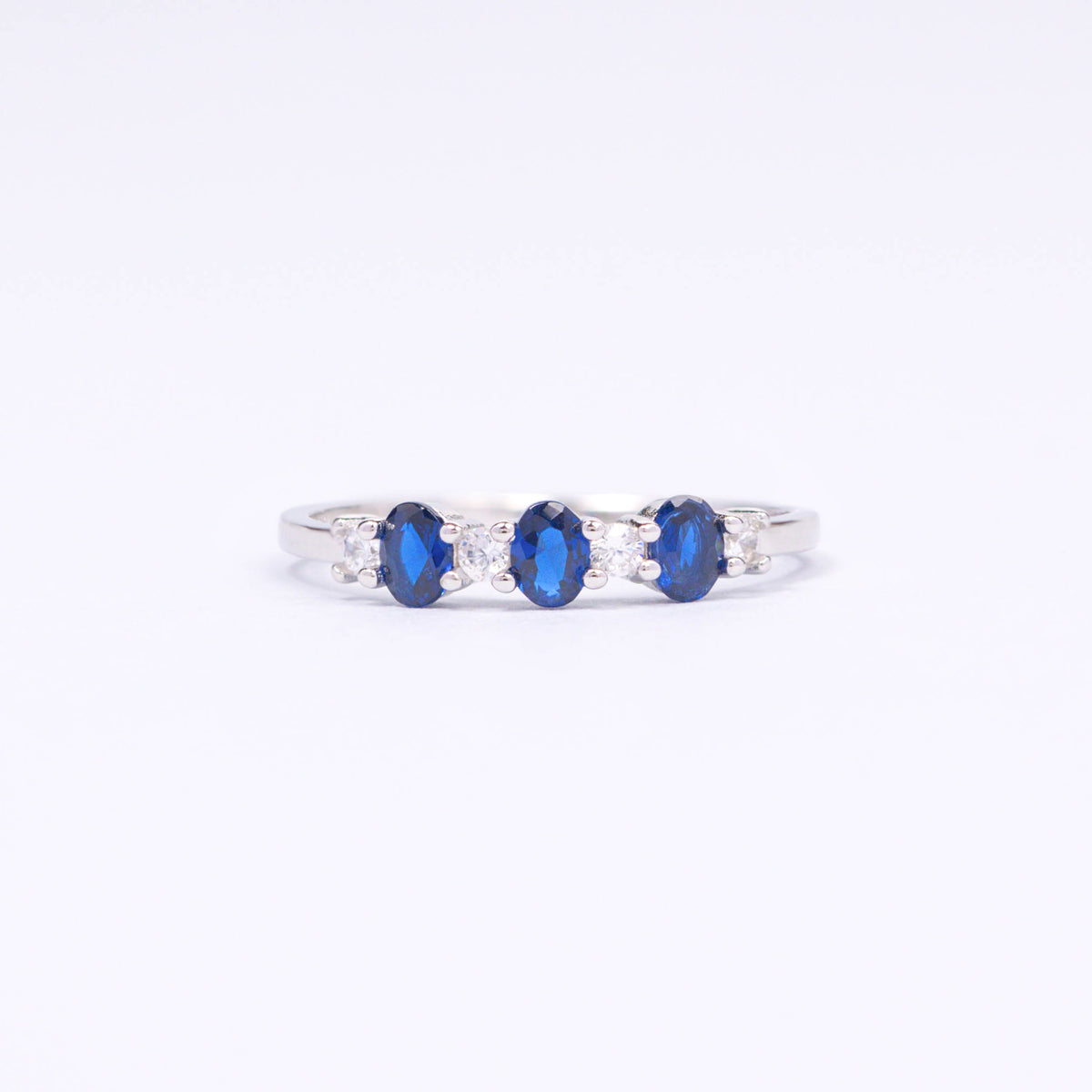 Trio Sapphire Clear CZ Silver Ring